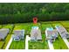 Aerial view of a neighborhood featuring lush greenery and a backyard pool at 5509 Alpine Dr, Summerville, SC 29483