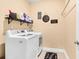 Efficient laundry room equipped with modern washer and dryer units, and shelving for storage at 5509 Alpine Dr, Summerville, SC 29483