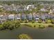 An aerial photograph identifies a property among waterfront homes, showcasing landscaped yards and serene lake views at 1588 Paradise Lake Dr, Mount Pleasant, SC 29464