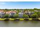 Aerial view showcases waterfront homes with manicured lawns and mature trees at 18 Fernandina St, Mount Pleasant, SC 29464