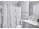 Bathroom features a white marble shower curtain and light gray vanity at 210 Allen Richard Ct # A&B, Moncks Corner, SC 29461
