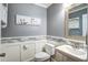 Stylish half-bathroom with elegant wainscoting, a modern sink, and decorative mirror at 2916 Shadow Ln, North Charleston, SC 29406