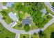 Aerial view displaying a home with a dark roof surrounded by lush greenery in a suburban neighborhood at 300 Oklahoma Pl, Ladson, SC 29456