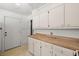 Traditional kitchen featuring white cabinets, butcher block countertops, and a white door at 309 Padgett Loop, Walterboro, SC 29488