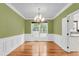 Formal dining room featuring hardwood floors, wainscoting, a chandelier, and a large window at 320 Compton Xing, Summerville, SC 29485