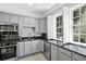 Bright kitchen with light-gray cabinets, black countertops, stainless steel appliances, and a window view at 33 Pitt St # 3, Charleston, SC 29401