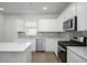 Modern kitchen featuring white cabinets, an island, stainless steel appliances, and sleek countertops at 737 Meadowbrook Ln, Summerville, SC 29486
