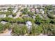 An aerial view of the house with many green trees surrounding it in a lovely neighborhood landscape at 814 Palm Blvd, Isle of Palms, SC 29451