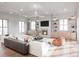 Spacious living room with a fireplace, built-in shelves, and abundant natural light from large windows at 814 Palm Blvd, Isle of Palms, SC 29451