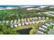 Areal view of a cozy neighborhood with houses near the pond, surrounded by lush green trees at 9747 Seed St, Ladson, SC 29456