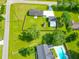 Aerial view of property showcasing home, garage, spacious yard, and proximity to a swimming pool at 101 Parkside Dr, Goose Creek, SC 29445