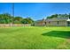 Spacious backyard with lush green lawn, a wooden fence, and mature trees, providing privacy at 101 Parkside Dr, Goose Creek, SC 29445