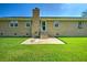 Spacious backyard features a patio, brick chimney, and lush green grass at 101 Parkside Dr, Goose Creek, SC 29445
