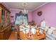 Festive dining room with hardwood floors, chandelier, and a table laden with decorative items at 105 Northpark Ave, Summerville, SC 29485