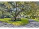 Stunning front yard with mature trees and lush landscaping leading to a charming home with a circular driveway at 108 E Walker Dr, Summerville, SC 29483