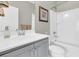 Bathroom features a white vanity with grey cabinets, toilet and a shower-tub combo at 2072 Amenity Park Dr, Mount Pleasant, SC 29466