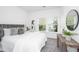 Serene bedroom with large windows, gray headboard, and modern furniture at 208 Cache Ct, Charleston, SC 29414