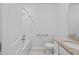 A clean bathroom with a shower-tub combo and granite vanity at 209 Country Gate Ln, Summerville, SC 29485