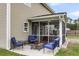 Cozy screened-in patio with comfortable seating around a fire pit, perfect for outdoor relaxation at 301 Edenton Rd, Goose Creek, SC 29445