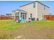 View of the backyard with a screened porch, patio seating, and barbecue area at 307 Fox Gap Rd, Summerville, SC 29486