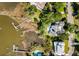 Stunning aerial perspective of a property with private dock, pool, and mature trees, set in a waterfront community at 3508 Henrietta Hartford Rd, Mount Pleasant, SC 29466