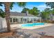 Inviting backyard pool with a well-manicured patio and a fence, plus lounge furniture for relaxing at 569 Pointe Of Oaks Rd, Summerville, SC 29485