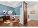 Modern office features stylish decor, decorative cowhide, and a barn door entry at 6910 Tanner Hall Blvd, Hanahan, SC 29410