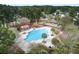 Aerial view of the community pool and playground, surrounded by lush trees and neighborhood homes at 1005 Washitonia Way # B, Charleston, SC 29492