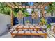 Covered patio with a wooden dining table, pendant lighting, and plenty of seating perfect for entertaining or relaxing outdoors at 11 Francis St, Charleston, SC 29403