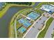 Aerial view of community amenities, including tennis courts, pool, and parking at 112 Crimson St, Summerville, SC 29486