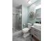Stylish bathroom features gray vanity with vessel sink and walk-in shower with glass door at 1195 Village Creek Ln # 2, Mount Pleasant, SC 29464