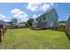 Spacious backyard showing green lawn, wooden fence, and deck with covered porch at 214 Center Hill Ct, Summerville, SC 29485