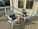 Balcony with Adirondack chairs and starfish pillows at 305 Matilda St, Edisto Beach, SC 29438
