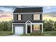 Charming two-story home with gray siding, black shutters, and a one-car garage with manicured landscaping at 317 Salvia Sq, Moncks Corner, SC 29461