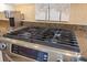 Close-up of a stainless steel gas stove top with granite countertops in kitchen at 548 Sea Foam St, Summerville, SC 29486