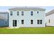 Light blue two-story home featuring multiple windows, sliding glass doors, and a well-maintained lawn at 187 E Pinckney St, Summerville, SC 29485