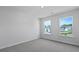 A well-lit bedroom with plush carpeting and two windows providing natural light and neighborhood views at 199 E Pinckney St, Summerville, SC 29485