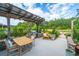 Inviting back patio with outdoor kitchen, dining area, and lush landscaping; ideal for outdoor entertaining at 225 Camber Rd, Huger, SC 29450