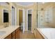 A full bathroom with glass shower, vanity, tile floor, and a toilet in a separate room at 3632 Locklear Ln, Mount Pleasant, SC 29466