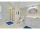 This bathroom features a vanity, a toilet, and a shower with glass doors at 4227 Sawgrass Dr, North Charleston, SC 29420