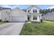 Charming two-story home featuring light siding, a two-car garage and a well maintained lawn at 4308 Cotton Flt Rd, Summerville, SC 29485
