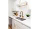 A well-lit, spacious kitchen featuring a stainless steel sink, white cabinets, and gold hardware at 1010 Fiall St, Charleston, SC 29407