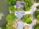 A serene aerial view of homes nestled by a lake, showcasing picturesque rooftops and verdant surroundings at 1027 Wayfarer Ln, Charleston, SC 29412
