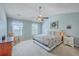 Bright bedroom with a ceiling fan, complemented by neutral paint, with a large bed and a window view at 111 Kapalua Run, Summerville, SC 29483