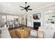 Open concept living room view of kitchen with white cabinets and center island at 1446 Crane Creek Dr, Mount Pleasant, SC 29466