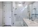 Contemporary bathroom with glass enclosed shower, subway tile, and a modern dual-sink vanity at 1787 Timmons St, Mount Pleasant, SC 29466