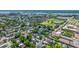 Detailed aerial shot captures a close-knit residential community near a baseball field and industrial buildings at 200 Fishburne St, Charleston, SC 29403