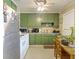 This kitchen features green cabinets, white appliances, and a dining area near the window at 2703 Phyllis St, North Charleston, SC 29405