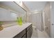 Bathroom featuring a vanity with a large mirror and a shower with a decorative curtain at 436 Rowley Ln, Summerville, SC 29486
