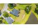Bird's eye view of the home, with a fenced yard and a tranquil pond in the vicinity at 5128 Thornton Dr, Summerville, SC 29485